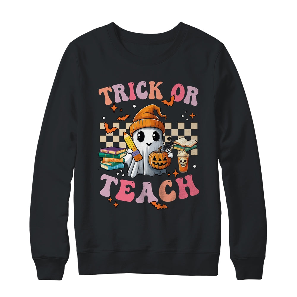 Teacher Halloween Trick Or Teach Cute Ghost Coffee Pumpkins Shirt & Sweatshirt | siriusteestore