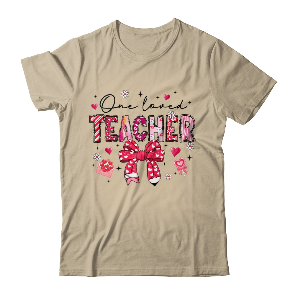 Teacher Valentine's Day One Loved Teacher Coquette Bow Retro Shirt & Sweatshirt | siriusteestore