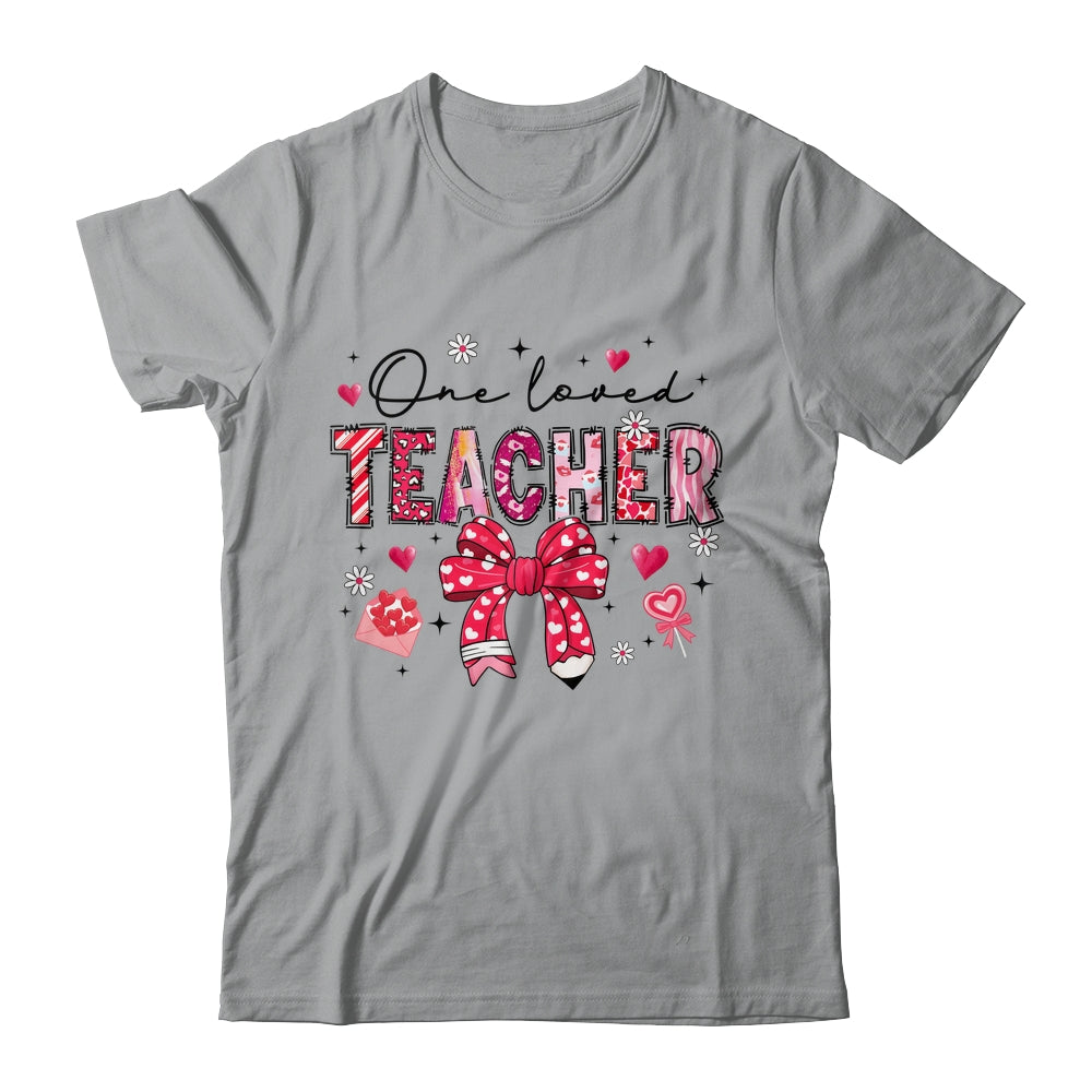 Teacher Valentine's Day One Loved Teacher Coquette Bow Retro Shirt & Sweatshirt | siriusteestore