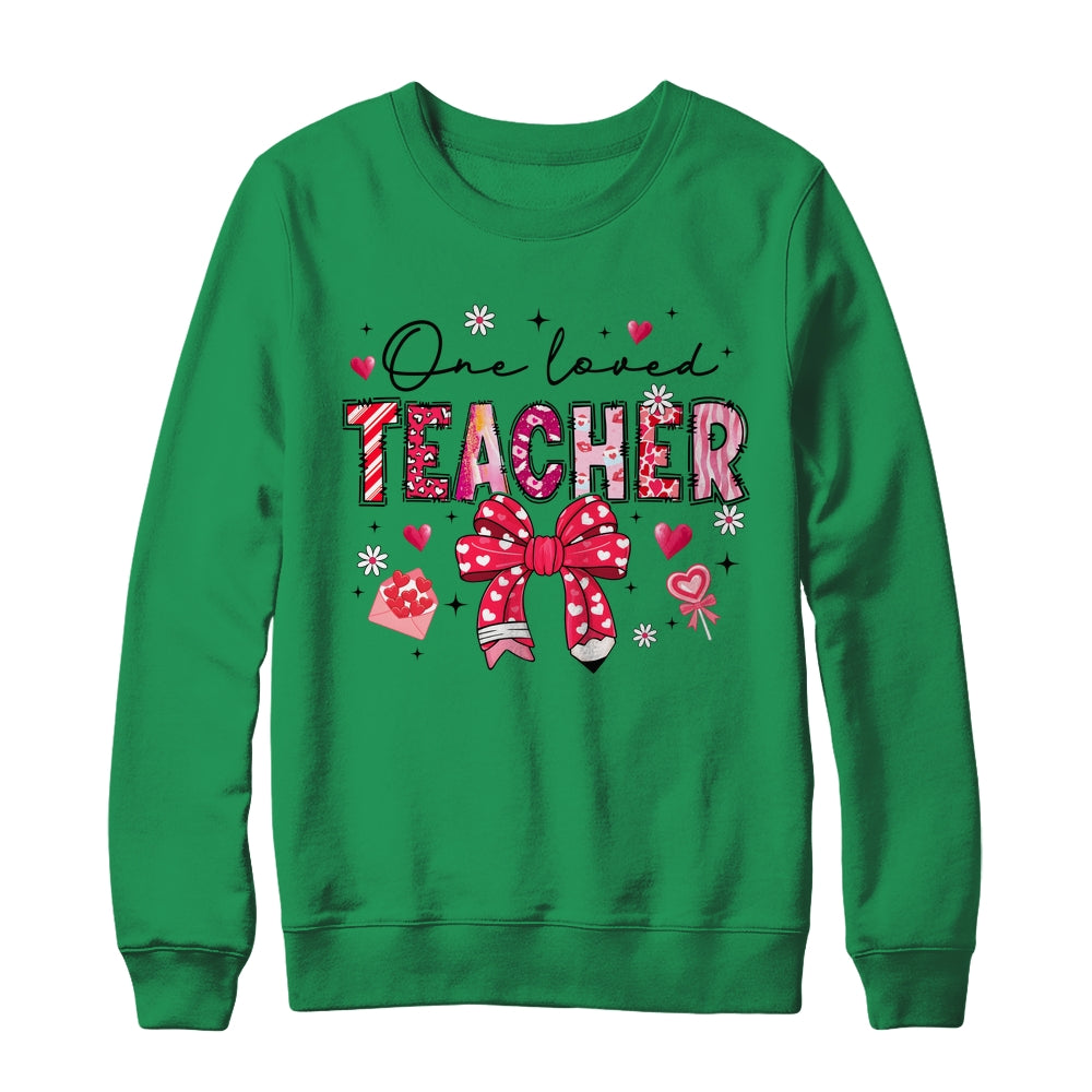 Teacher Valentine's Day One Loved Teacher Coquette Bow Retro Shirt & Sweatshirt | siriusteestore