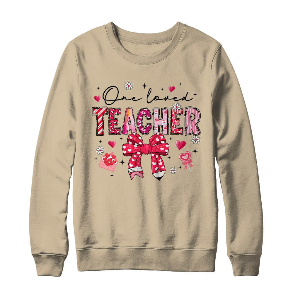 Teacher Valentine's Day One Loved Teacher Coquette Bow Retro Shirt & Sweatshirt | siriusteestore
