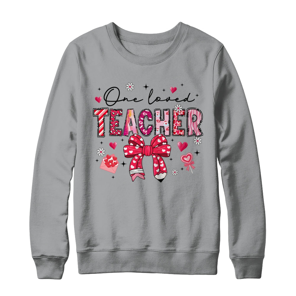 Teacher Valentine's Day One Loved Teacher Coquette Bow Retro Shirt & Sweatshirt | siriusteestore