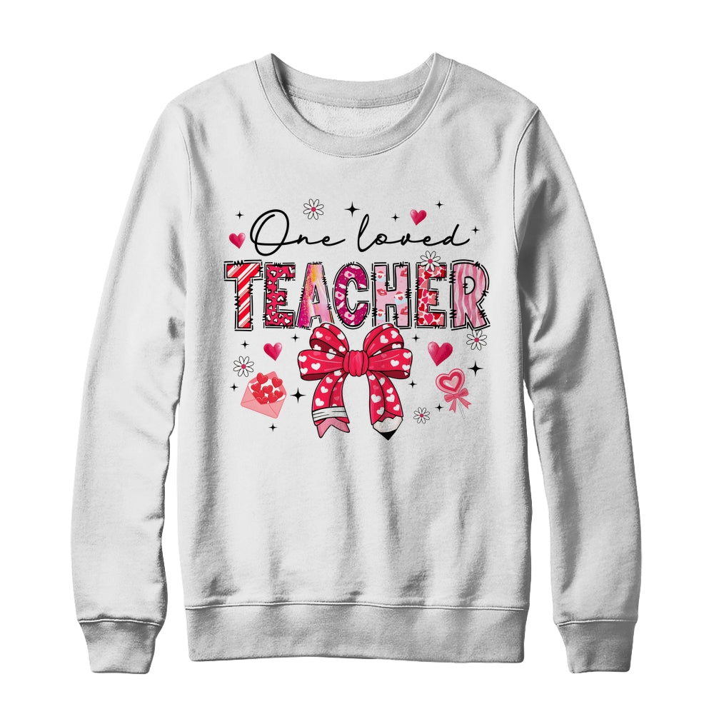 Teacher Valentine's Day One Loved Teacher Coquette Bow Retro Shirt & Sweatshirt | siriusteestore