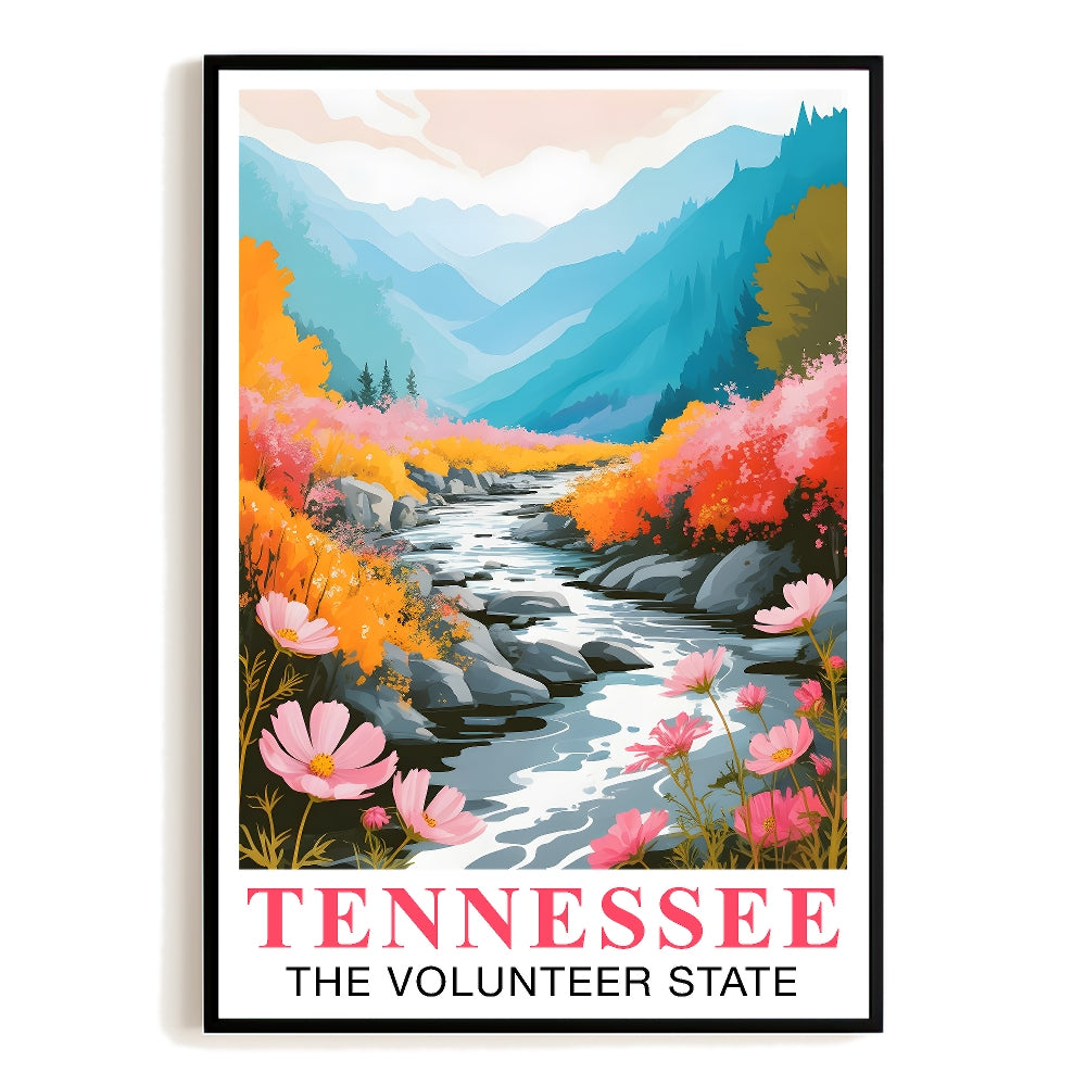 Tennessee Print Travel Poster Nature River Floral Volunteer State Mountains Souvenir Wall Art Landscape Picture For Home Room Living Room Bedroom Decor Unframed | siriusteestore