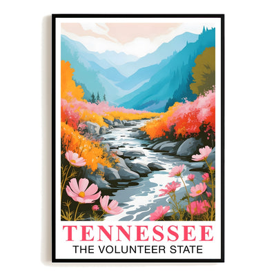 Tennessee Print Travel Poster Nature River Floral Volunteer State Mountains Souvenir Wall Art Landscape Picture For Home Room Living Room Bedroom Decor Unframed | siriusteestore