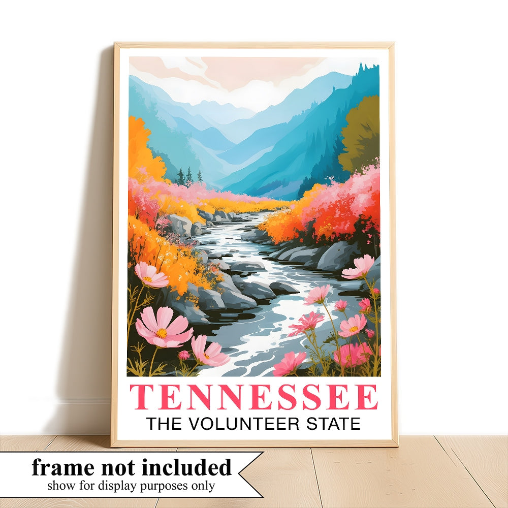 Tennessee Print Travel Poster Nature River Floral Volunteer State Mountains Souvenir Wall Art Landscape Picture For Home Room Living Room Bedroom Decor Unframed | siriusteestore
