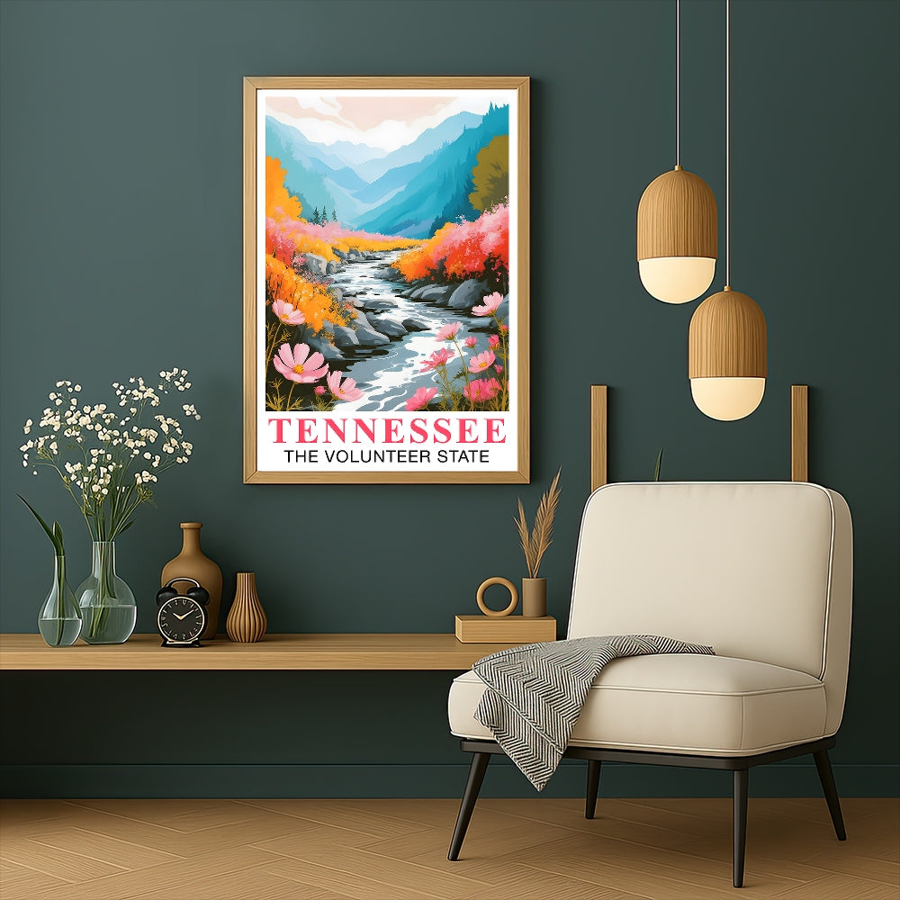 Tennessee Print Travel Poster Nature River Floral Volunteer State Mountains Souvenir Wall Art Landscape Picture For Home Room Living Room Bedroom Decor Unframed | siriusteestore