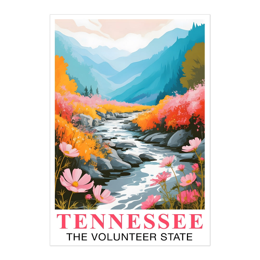 Tennessee Print Travel Poster Nature River Floral Volunteer State Mountains Souvenir Wall Art Landscape Picture For Home Room Living Room Bedroom Decor Unframed | siriusteestore