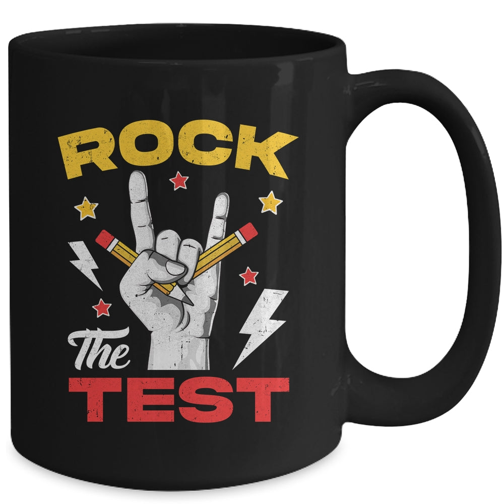 Testing Day Rock The Test Rock Music Teacher Motivational Mug | siriusteestore
