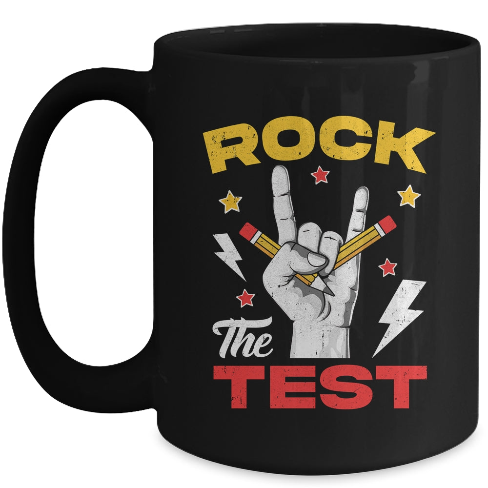 Testing Day Rock The Test Rock Music Teacher Motivational Mug | siriusteestore