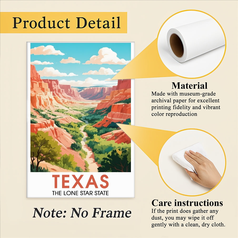 Texas Travel Print Poster Lone Star State Scenic Vista Souvenir Wall Art Landscape Picture Suitable For Home Room Living Room Office Bedroom Decor Unframed | siriusteestore