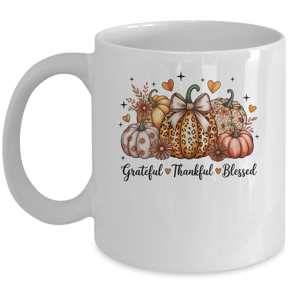 Thankful Grateful Blessed Pumpkin Christian Thanksgiving Fall Mug | siriusteestore