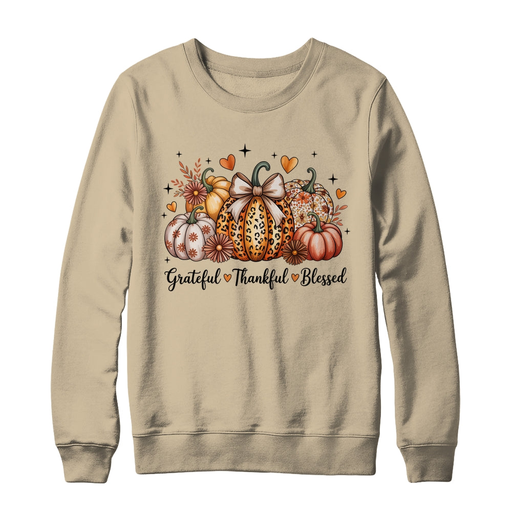 Thankful Grateful Blessed Pumpkin Christian Thanksgiving Fall Shirt & Sweatshirt | siriusteestore