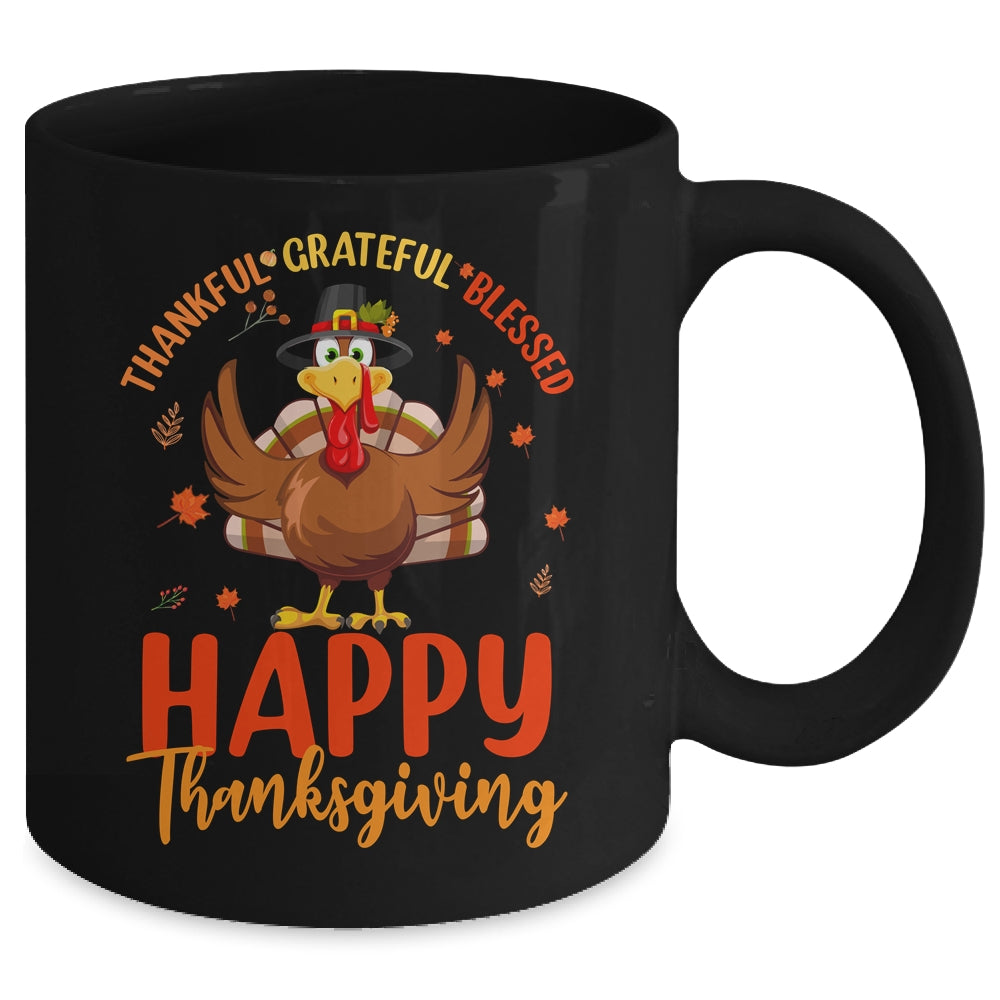 Thankful Grateful Blessed Thanksgiving Turkey Women Girls Mug | siriusteestore