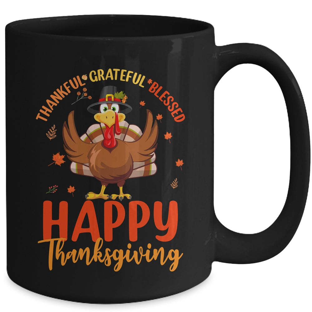Thankful Grateful Blessed Thanksgiving Turkey Women Girls Mug | siriusteestore