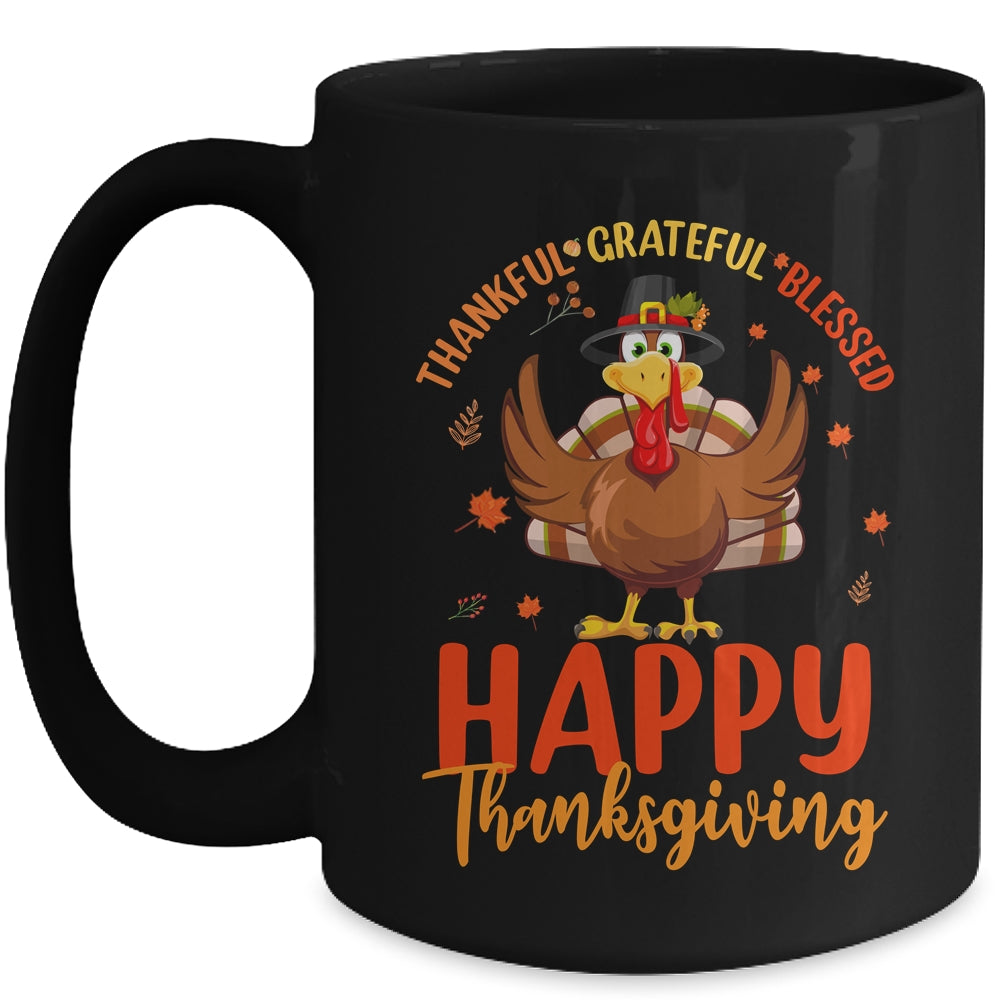 Thankful Grateful Blessed Thanksgiving Turkey Women Girls Mug | siriusteestore