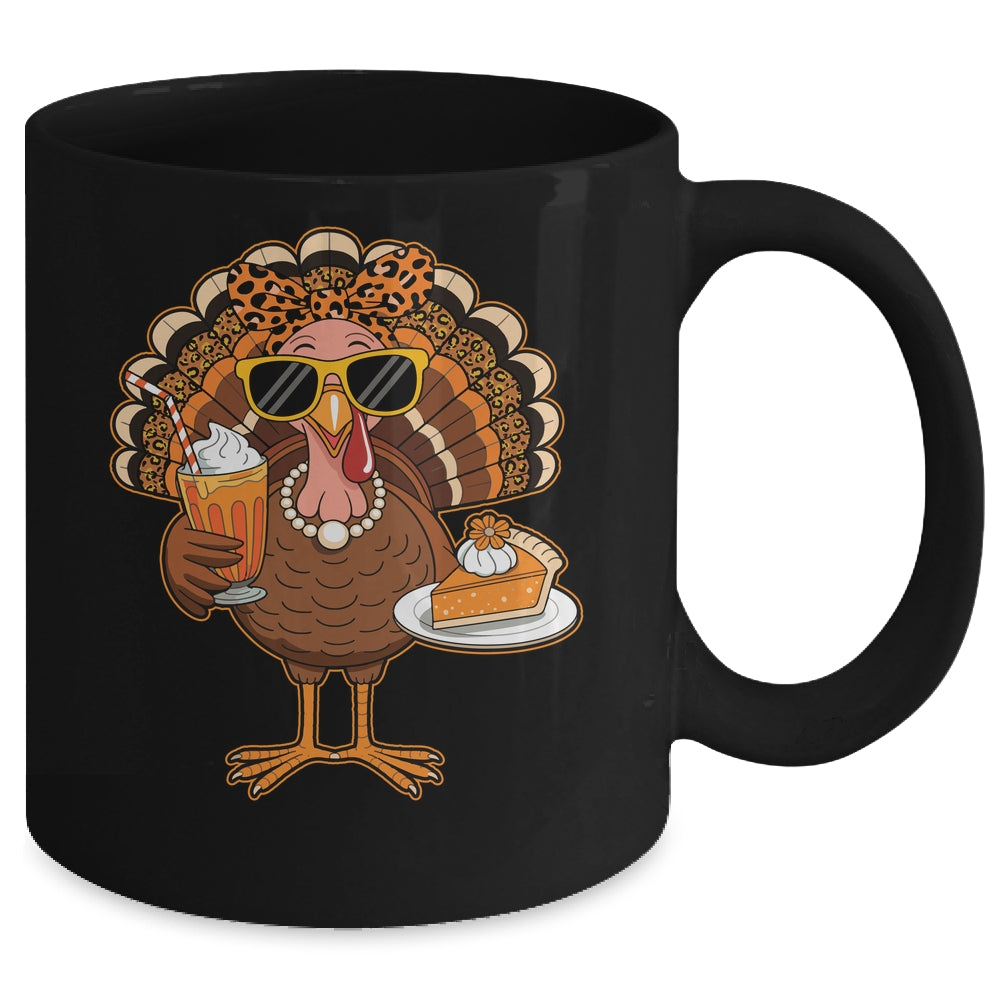 Thanksgiving For Women Turkey Drinking Coffee Leopard Mug | siriusteestore
