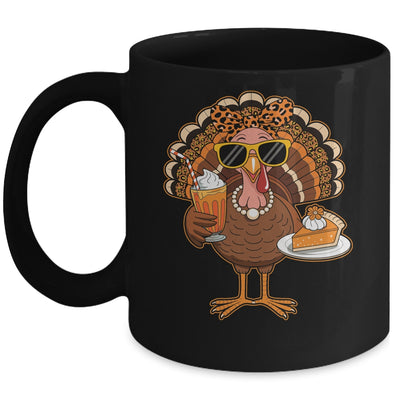 Thanksgiving For Women Turkey Drinking Coffee Leopard Mug | siriusteestore