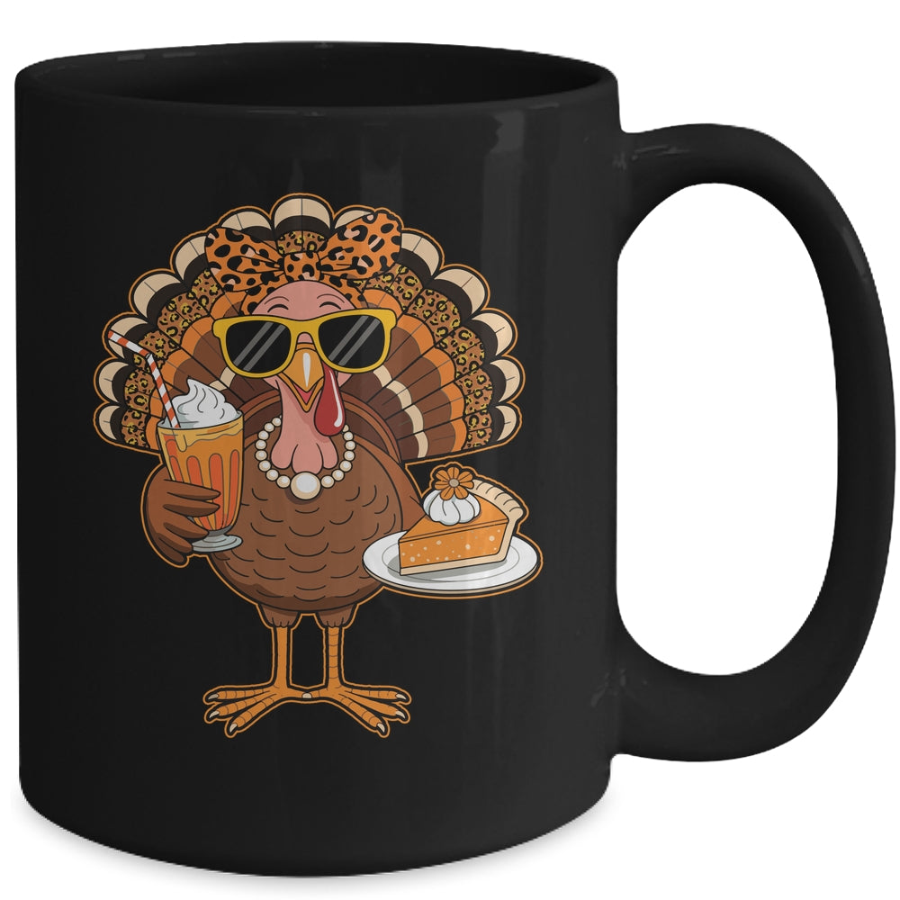 Thanksgiving For Women Turkey Drinking Coffee Leopard Mug | siriusteestore
