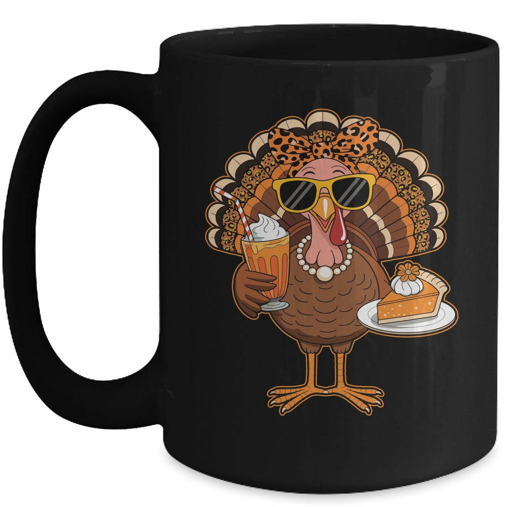Thanksgiving For Women Turkey Drinking Coffee Leopard Mug | siriusteestore