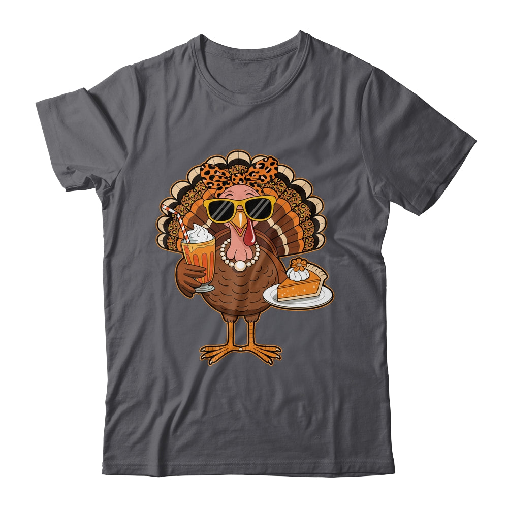 Thanksgiving For Women Turkey Drinking Coffee Leopard Shirt & Hoodie | siriusteestore