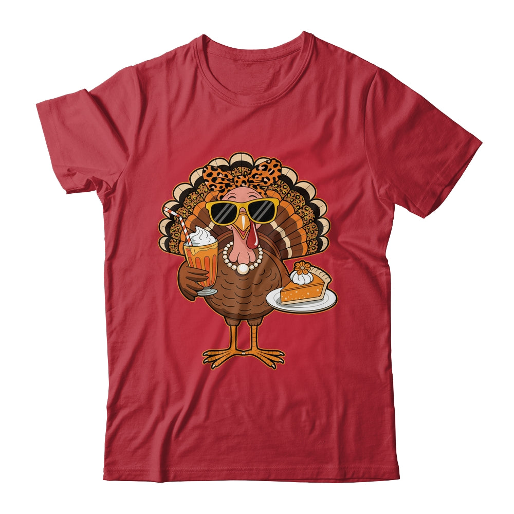 Thanksgiving For Women Turkey Drinking Coffee Leopard Shirt & Hoodie | siriusteestore