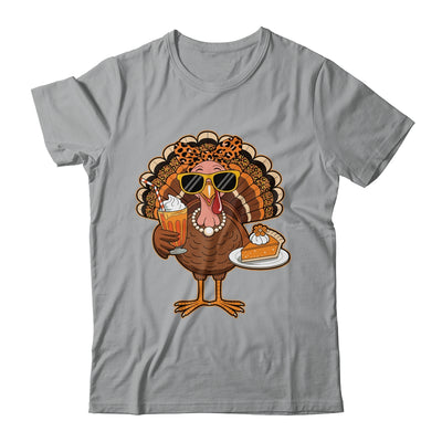Thanksgiving For Women Turkey Drinking Coffee Leopard Shirt & Hoodie | siriusteestore