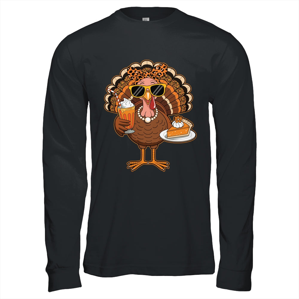 Thanksgiving For Women Turkey Drinking Coffee Leopard Shirt & Hoodie | siriusteestore