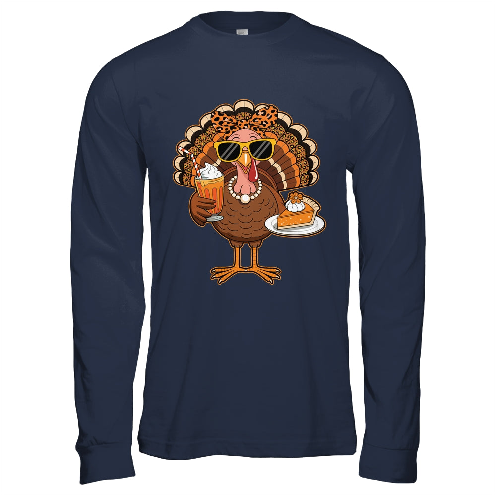 Thanksgiving For Women Turkey Drinking Coffee Leopard Shirt & Hoodie | siriusteestore