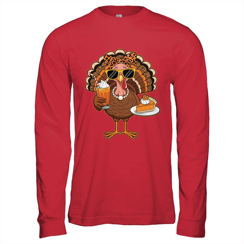 Thanksgiving For Women Turkey Drinking Coffee Leopard Shirt & Hoodie | siriusteestore