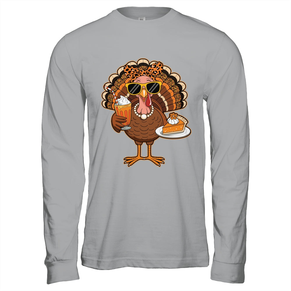 Thanksgiving For Women Turkey Drinking Coffee Leopard Shirt & Hoodie | siriusteestore