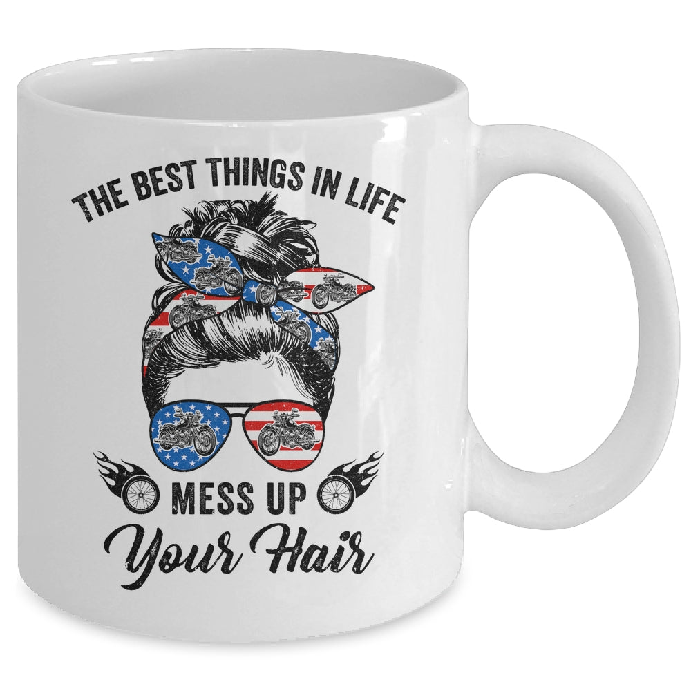 The Best Things In Life Mess Up Your Hair Motorcycle US Flag Mug | siriusteestore