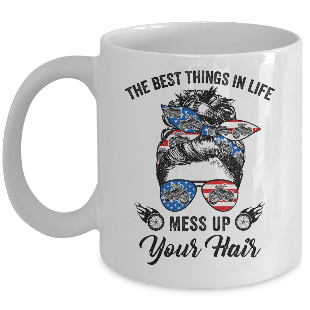 The Best Things In Life Mess Up Your Hair Motorcycle US Flag Mug | siriusteestore
