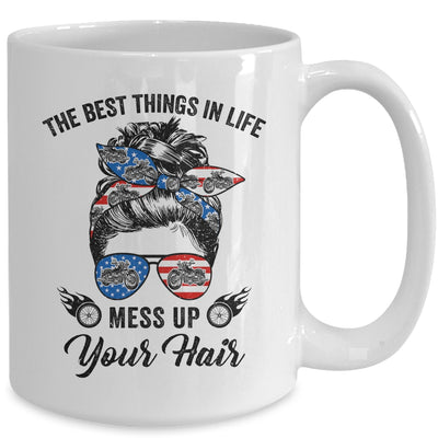 The Best Things In Life Mess Up Your Hair Motorcycle US Flag Mug | siriusteestore