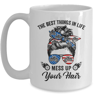 The Best Things In Life Mess Up Your Hair Motorcycle US Flag Mug | siriusteestore