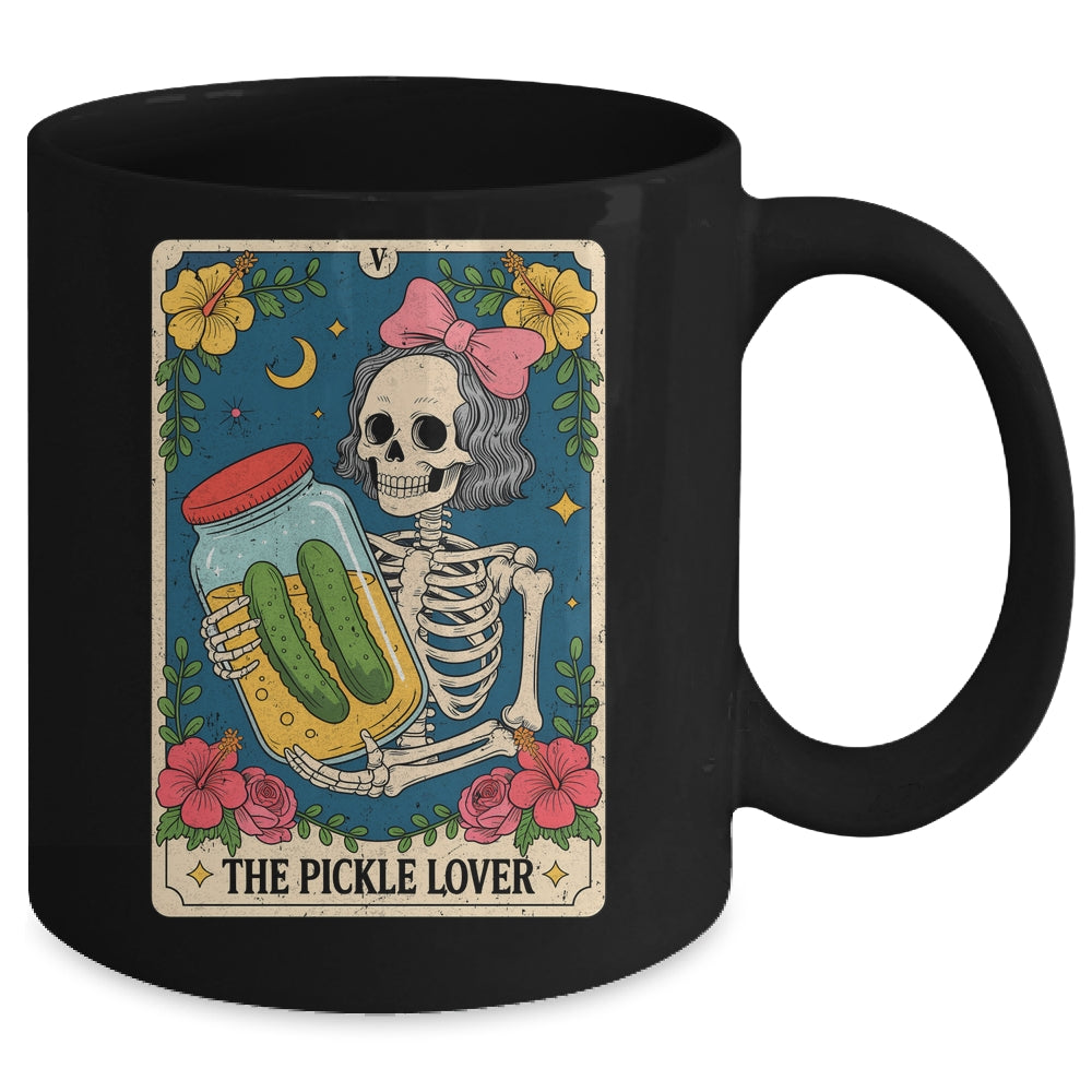 The Pickle Lover Pickles Tarot Card Messy Bun Skeleton Mug | siriusteestore