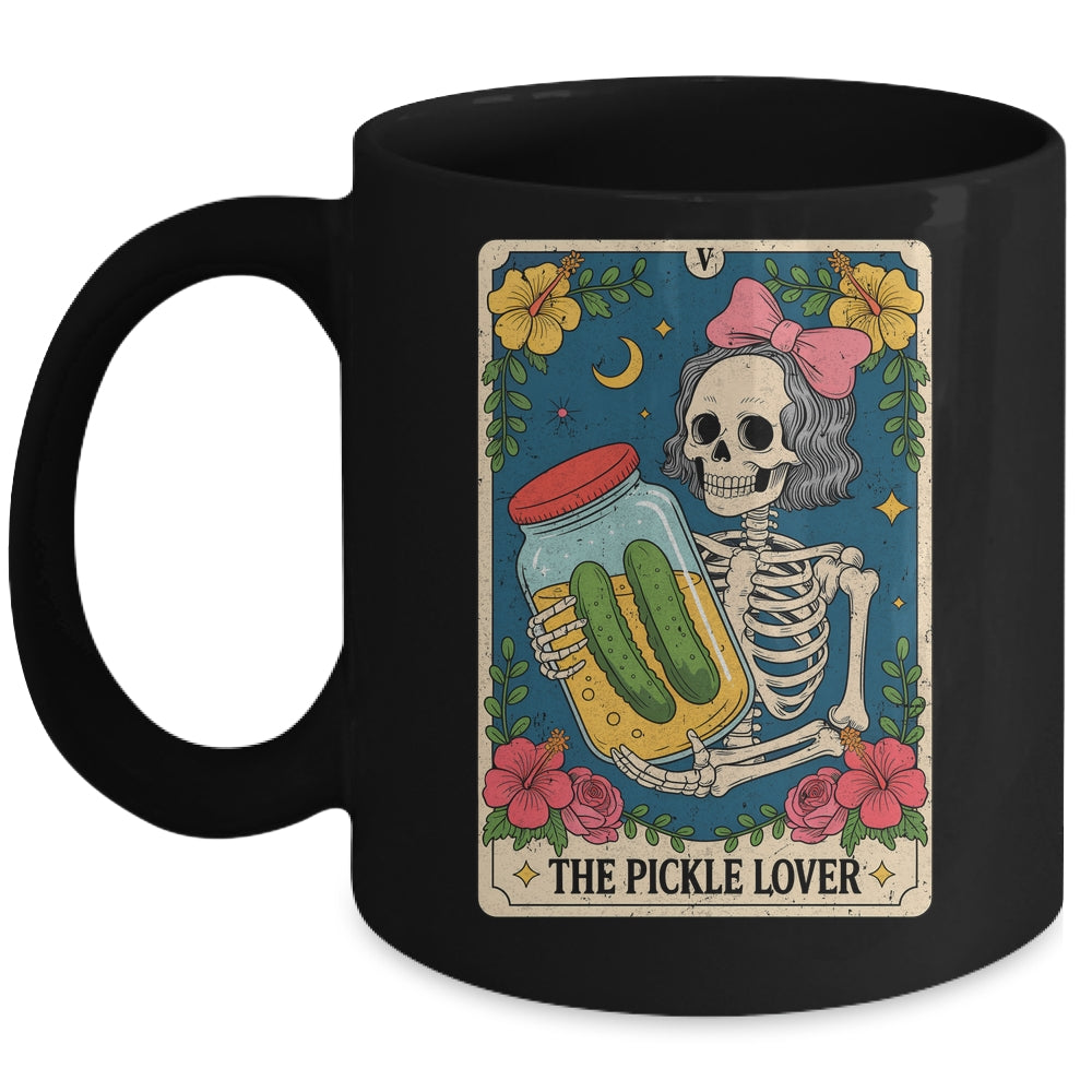 The Pickle Lover Pickles Tarot Card Messy Bun Skeleton Mug | siriusteestore