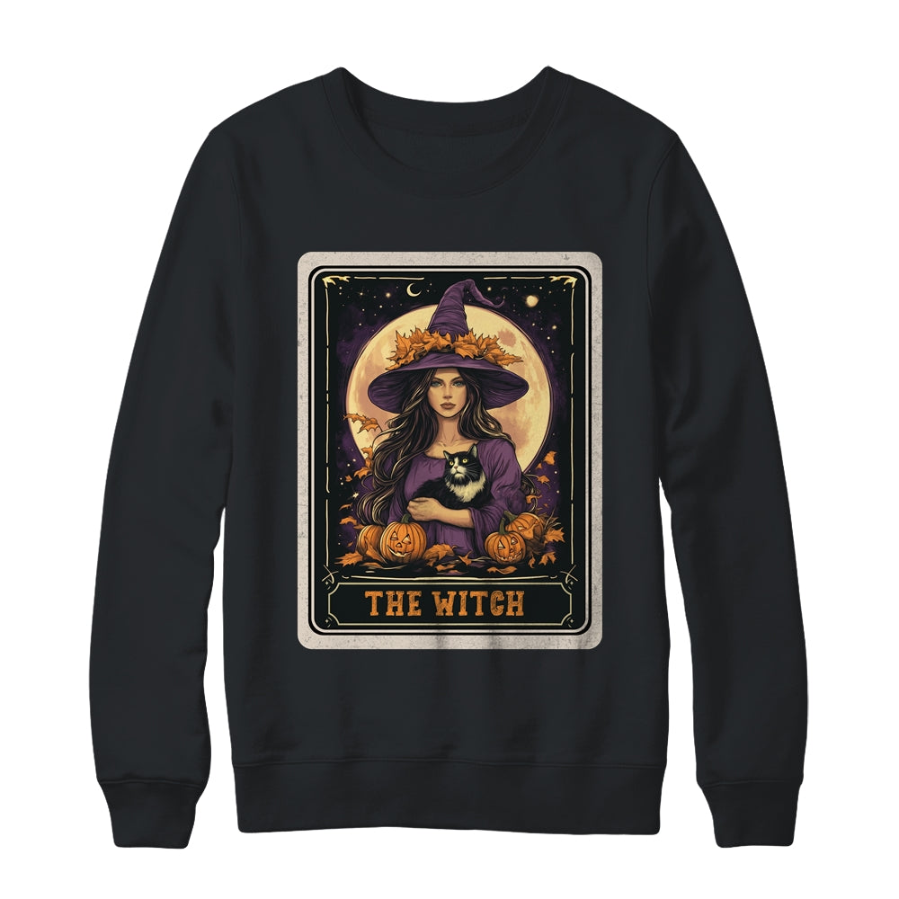 The Witch Retro Halloween Tarot Card Witch Black Cat Women Shirt & Sweatshirt | siriusteestore