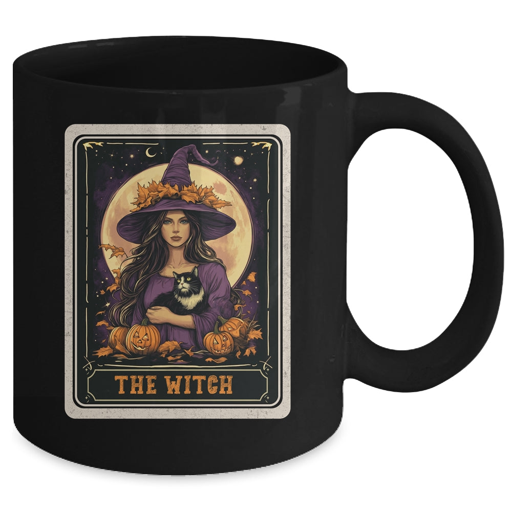 The Witch Retro Halloween Tarot Card Witch Black Cat Women Mug | siriusteestore