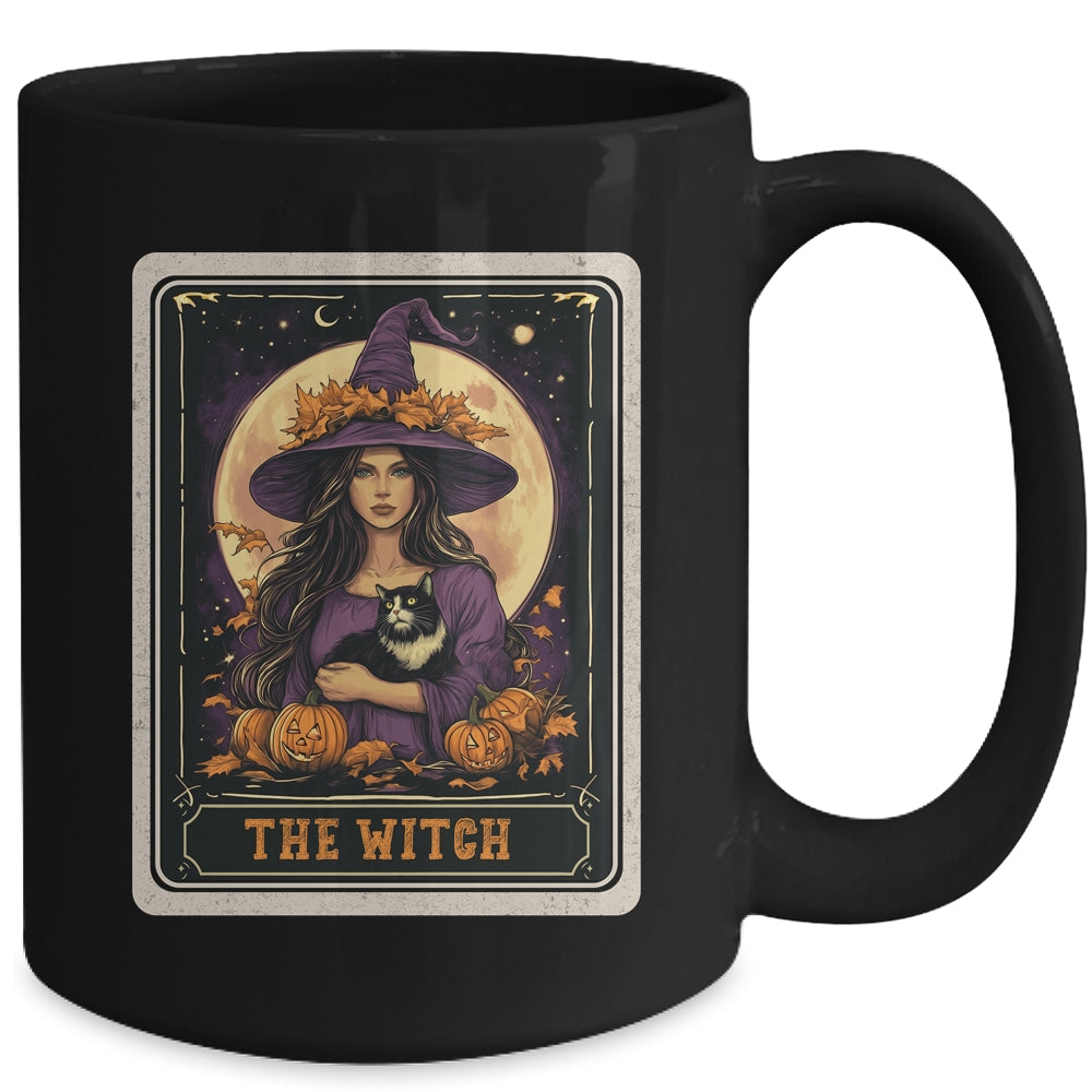 The Witch Retro Halloween Tarot Card Witch Black Cat Women Mug | siriusteestore