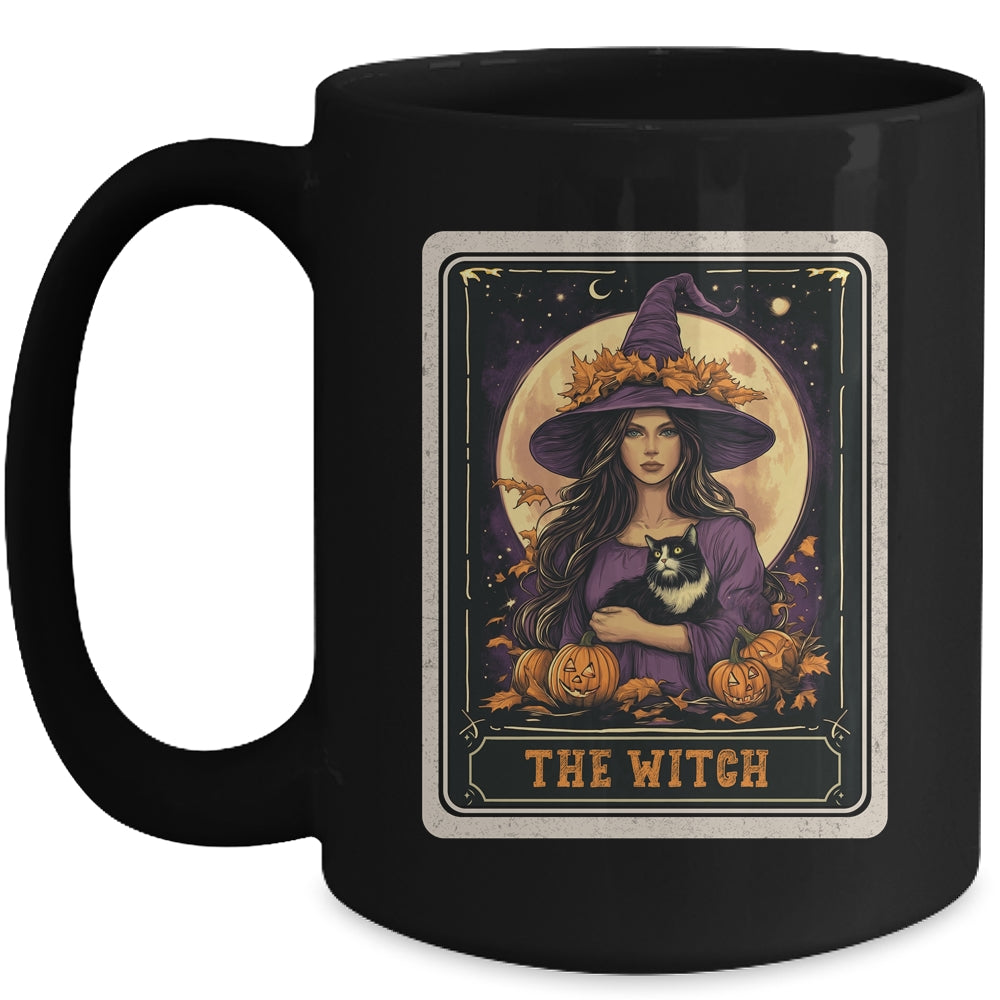 The Witch Retro Halloween Tarot Card Witch Black Cat Women Mug | siriusteestore