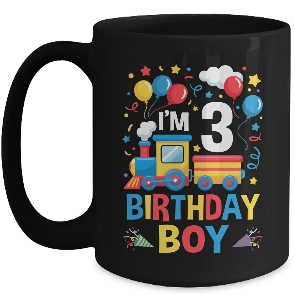 Three 3yr 3rd Kids Boys Girls Train Birthday Boy 3 Years Old Mug | siriusteestore