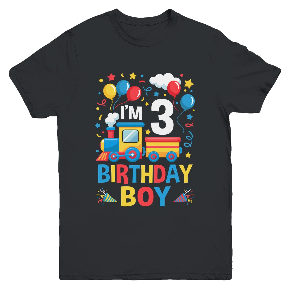 Three 3yr 3rd Kids Boys Girls Train Birthday Boy 3 Years Old Youth Shirt | siriusteestore