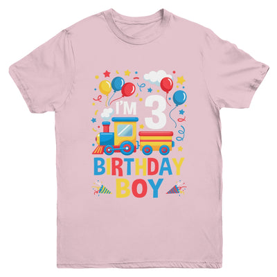 Three 3yr 3rd Kids Boys Girls Train Birthday Boy 3 Years Old Youth Shirt | siriusteestore