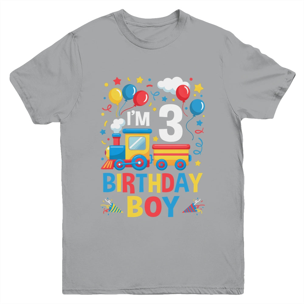 Three 3yr 3rd Kids Boys Girls Train Birthday Boy 3 Years Old Youth Shirt | siriusteestore