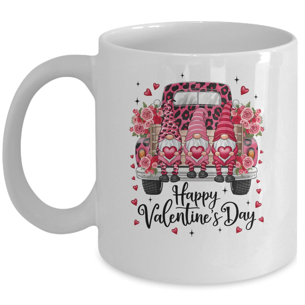 Three Gnomes And Leopard Truck Happy Valentine's Day Mug | siriusteestore