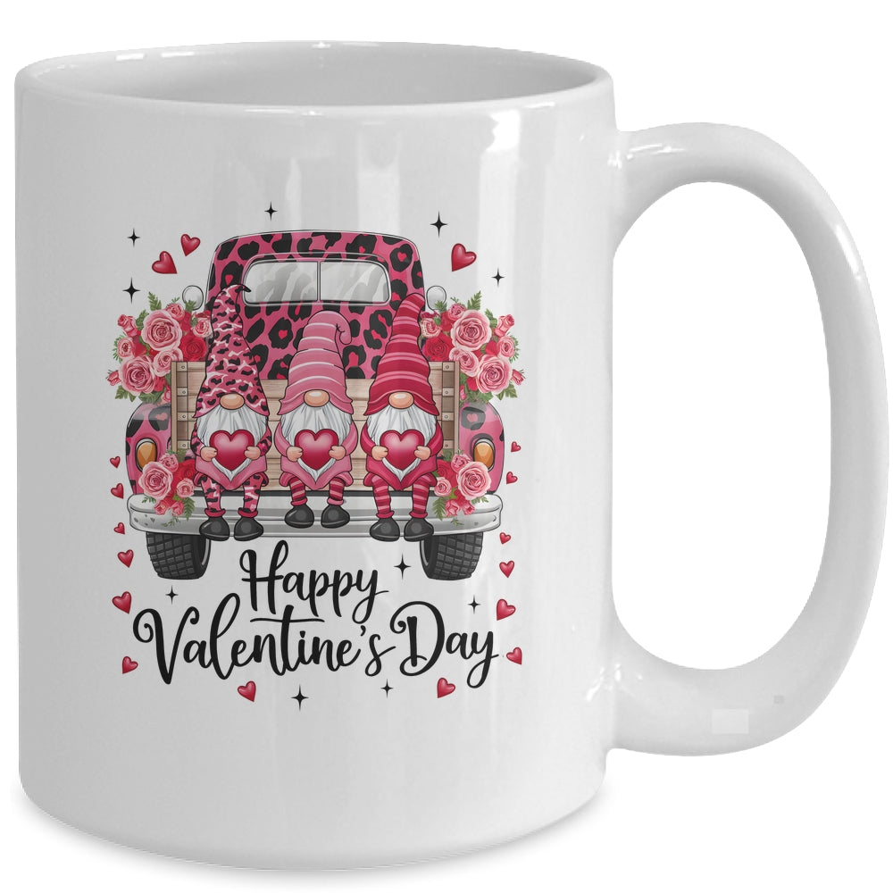 Three Gnomes And Leopard Truck Happy Valentine's Day Mug | siriusteestore
