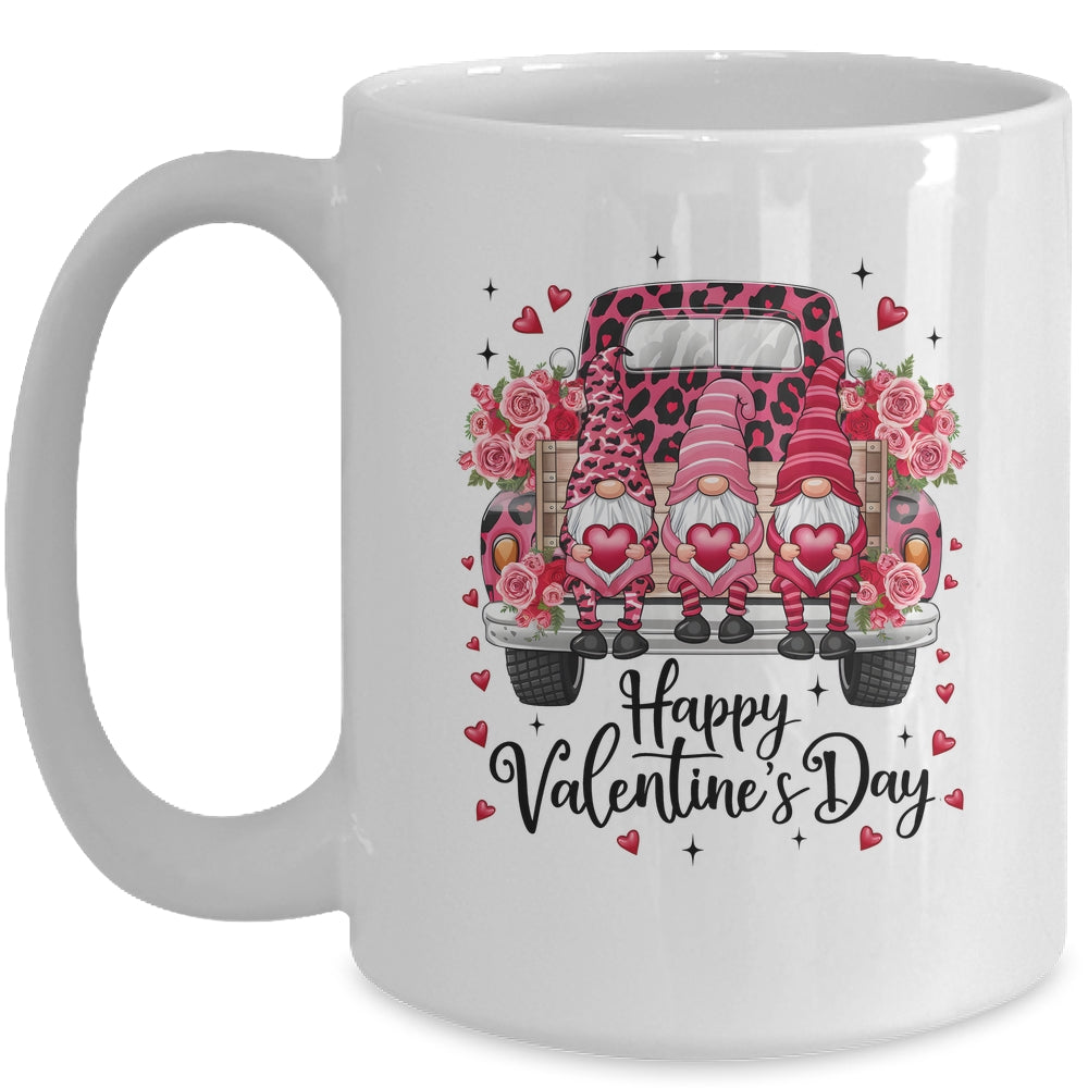 Three Gnomes And Leopard Truck Happy Valentine's Day Mug | siriusteestore
