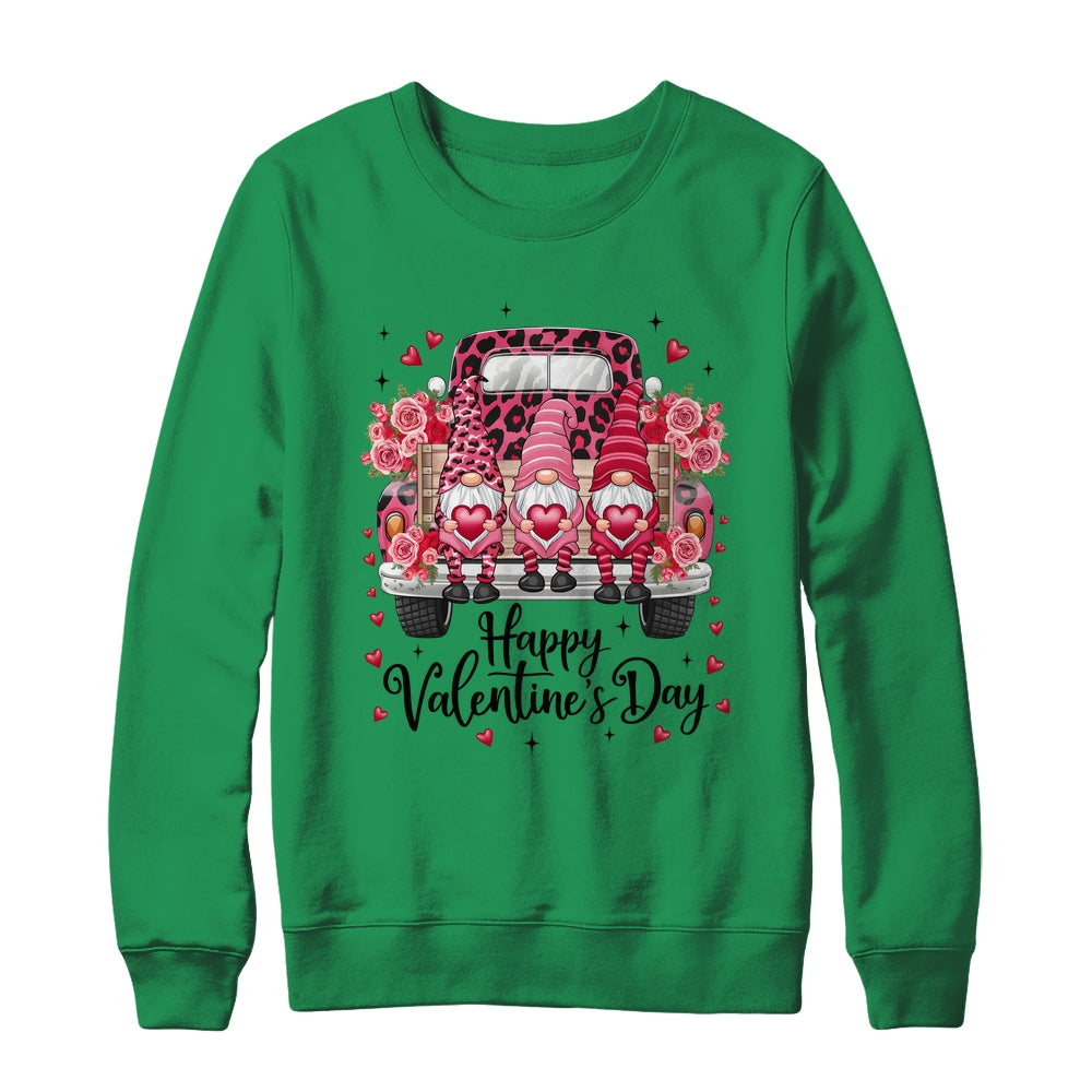 Three Gnomes And Leopard Truck Happy Valentine's Day Shirt & Sweatshirt | siriusteestore