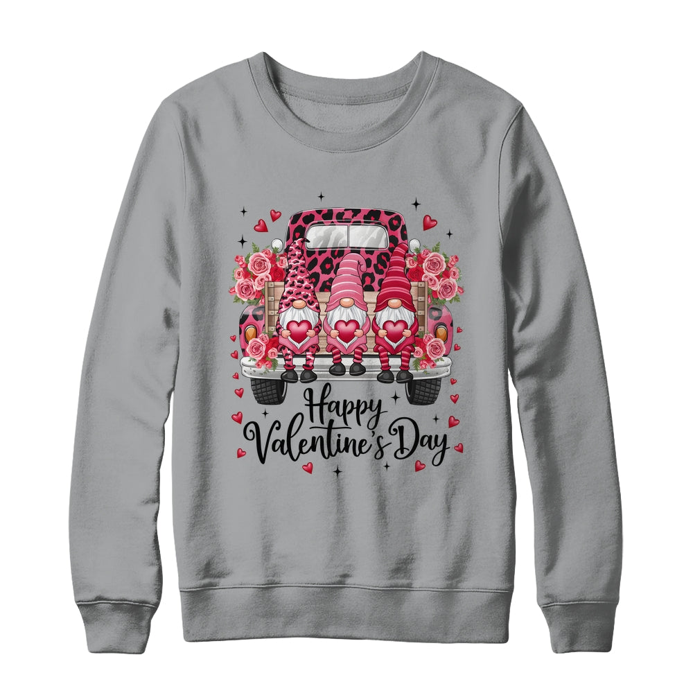 Three Gnomes And Leopard Truck Happy Valentine's Day Shirt & Sweatshirt | siriusteestore